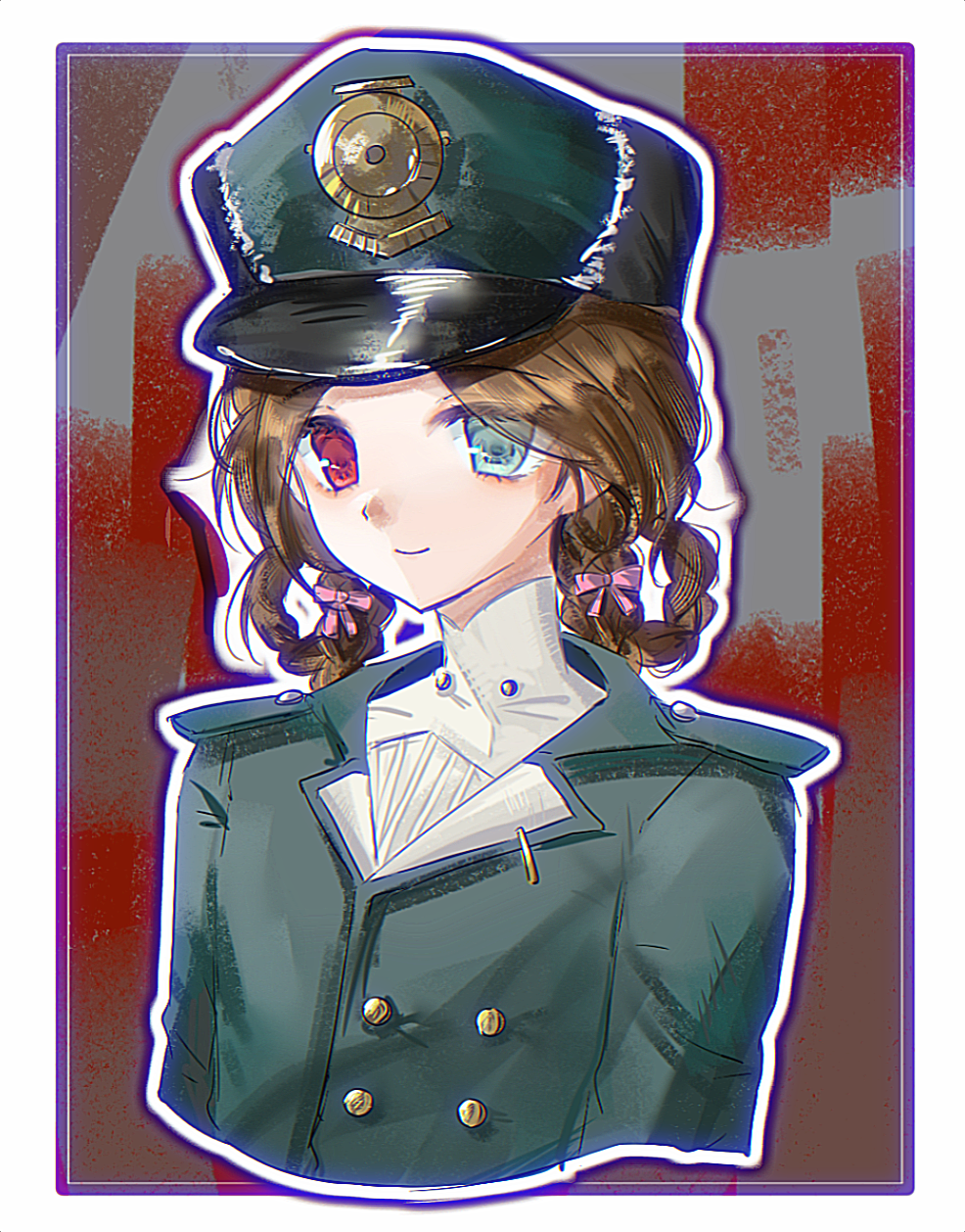 ._(kusvekoxa), 1girl, aima_(reverse:1999), blue_eyes, border, bow, braid, braided_hair_rings