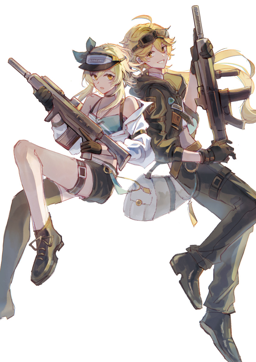 1boy, 1girl, absurdres, aether_(genshin_impact), aether_(teyvat_turboflux)_(genshin_impact), ahoge, alternate_costume, alternate_hairstyle