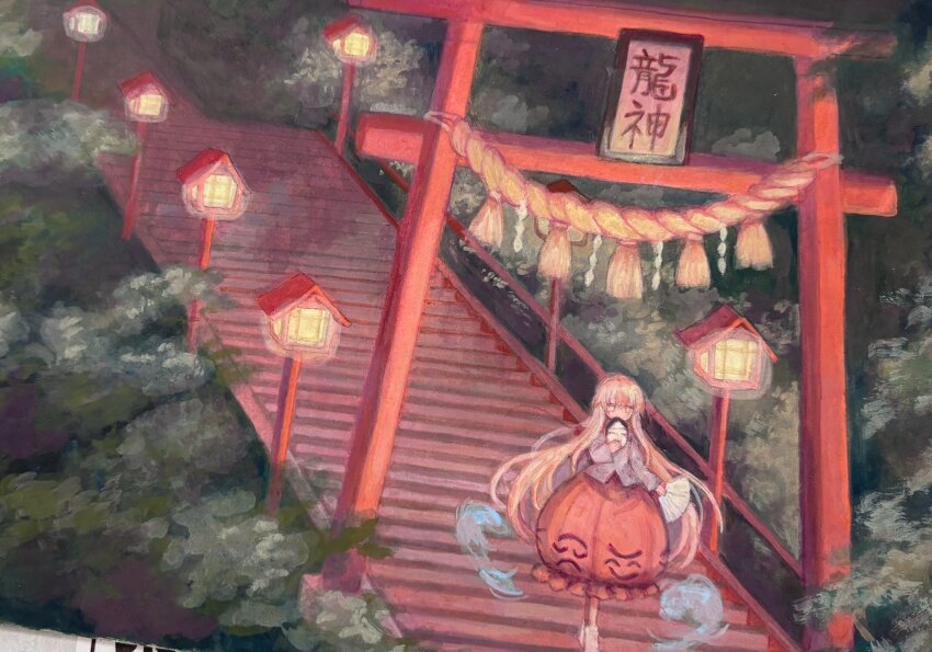 1girl, blue_shirt, bubble_skirt, commentary_request, folding_fan, hand_fan, hata_no_kokoro, highres