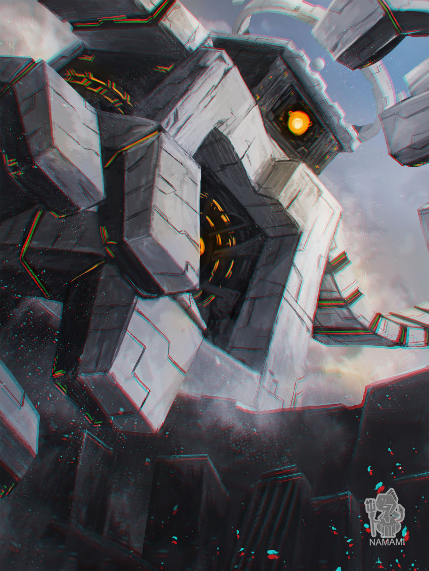 absurdres, artist_name, blue_archive, building, chromatic_aberration, glowing_lines, halo, heavy_chromatic_aberration