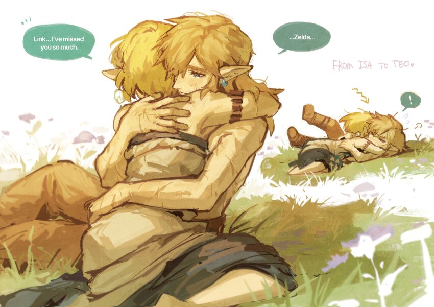 !, >_<, 1boy, 1girl, absurdres, armlet, bare_shoulders, barefoot