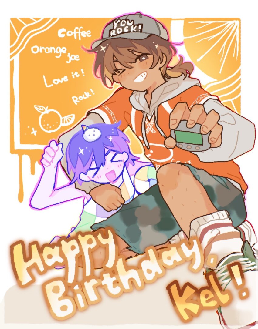 >_<, 2boys, :d, ;d, ankle_socks, arm_around_neck, arm_up, bare_arms