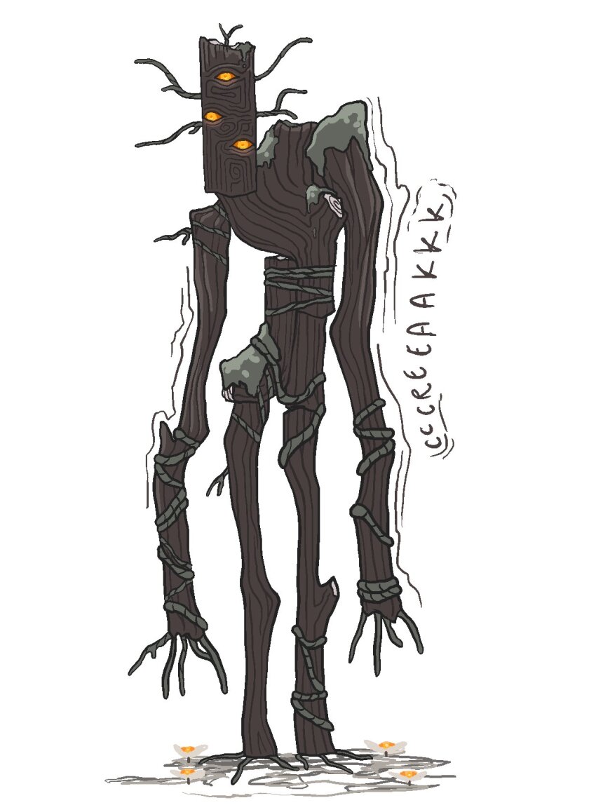 creaking_(minecraft), creature, creature_focus, extra_eyes, eyeblossom_(minecraft), highres, illwilledomen, minecraft