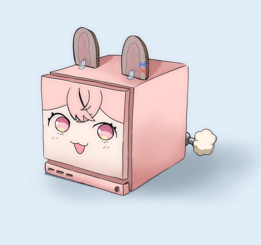 animal_ears, cardboard, character_print, computer, cube, fake_animal_ears, h@nk, highres