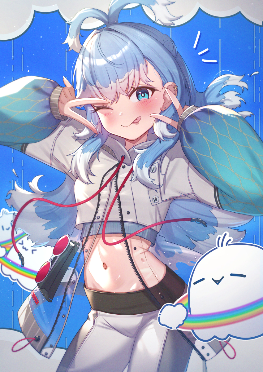 1girl, :p, blue_eyes, blue_hair, cilus_(kobo_kanaeru), closed_mouth, commentary, cropped_jacket