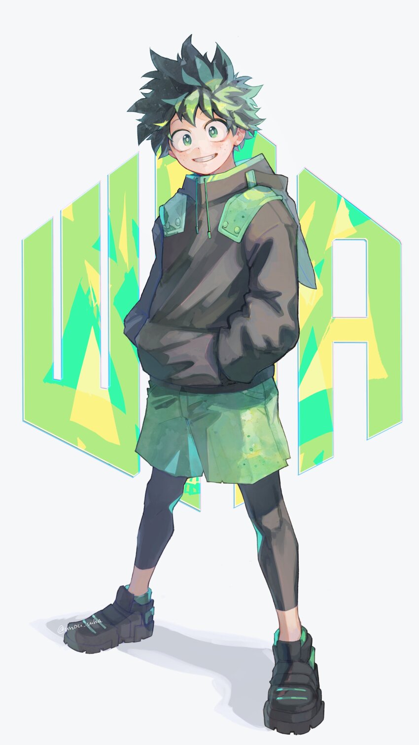 1boy, absurdres, animal_ear_hood, black_shoes, boku_no_hero_academia, compression_leggings, fake_animal_ears, full_body