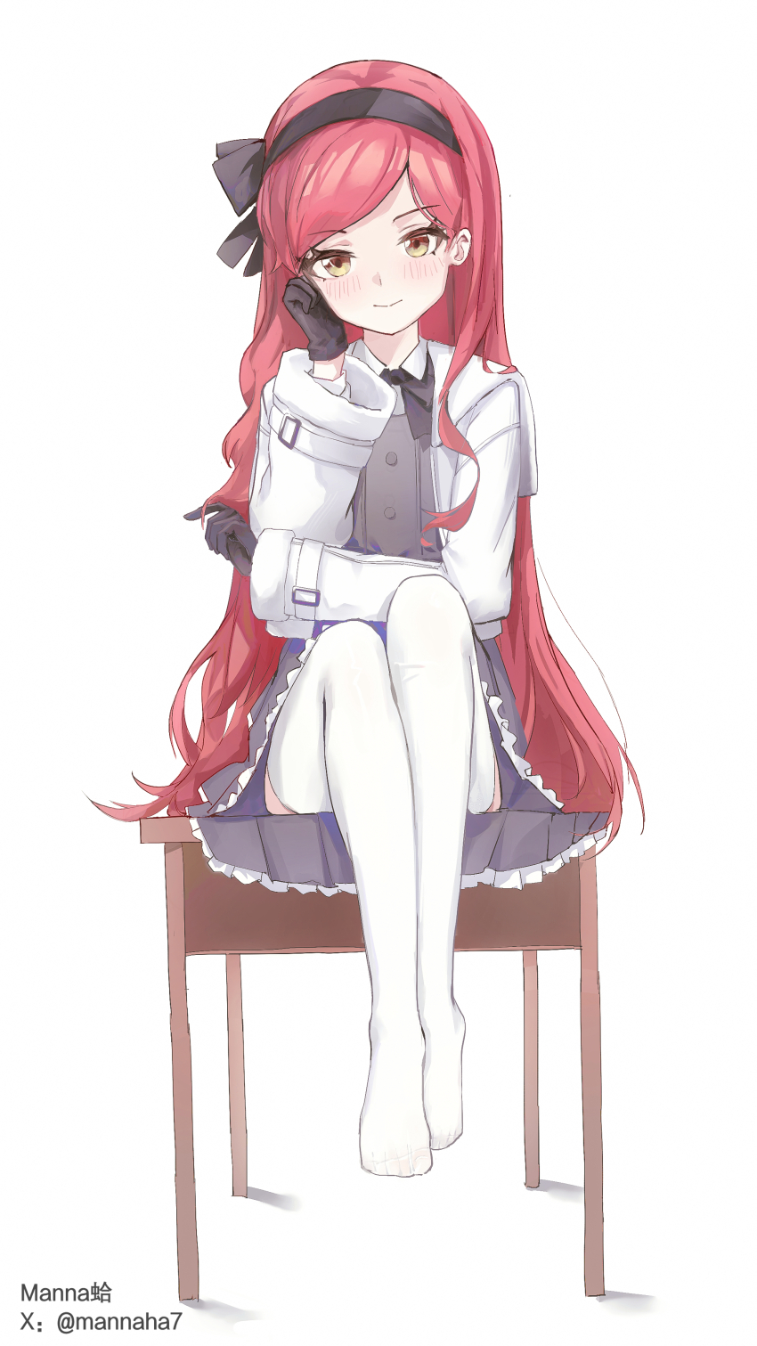 1girl, absurdres, artist_name, black_bow, black_hairband, blue_archive, blush, bow