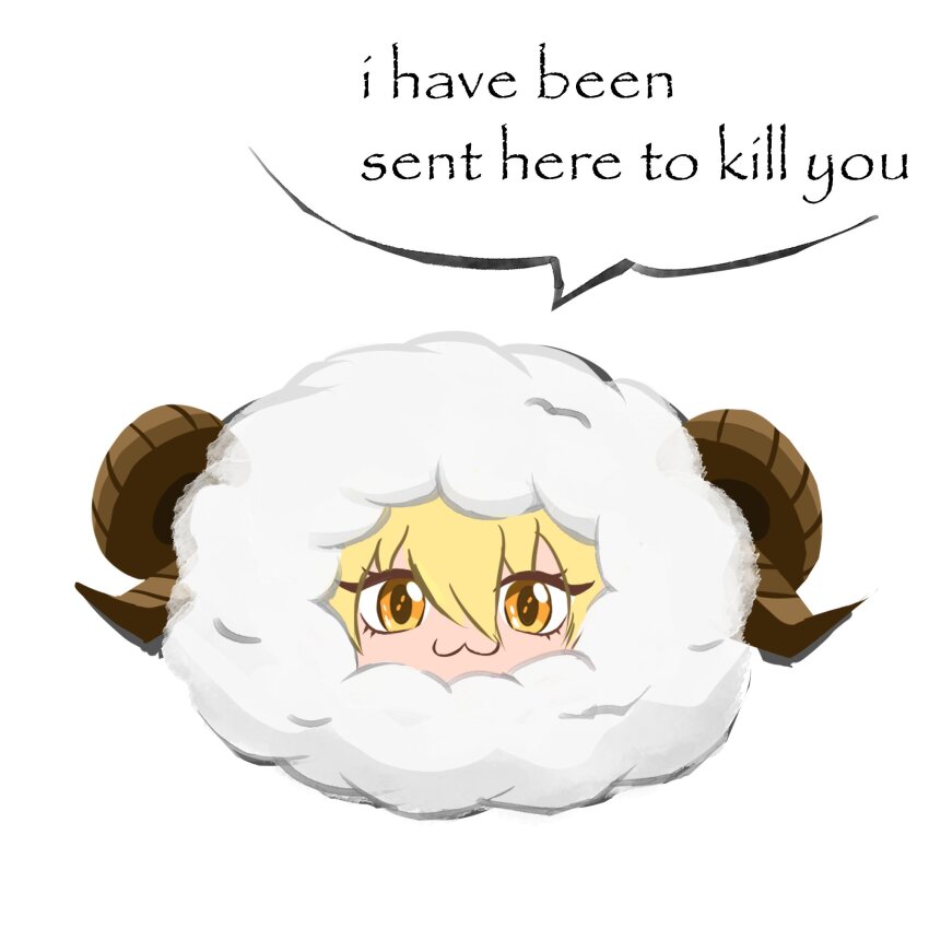 1girl, :3, blonde_hair, commentary, disembodied_head, don_quixote_(project_moon), english_commentary, english_text