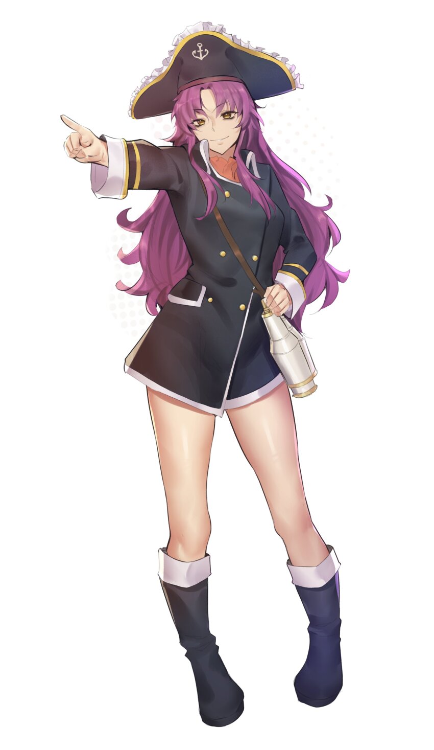 1girl, absurdres, binoculars, black_boots, boots, buttons, commentary, commission