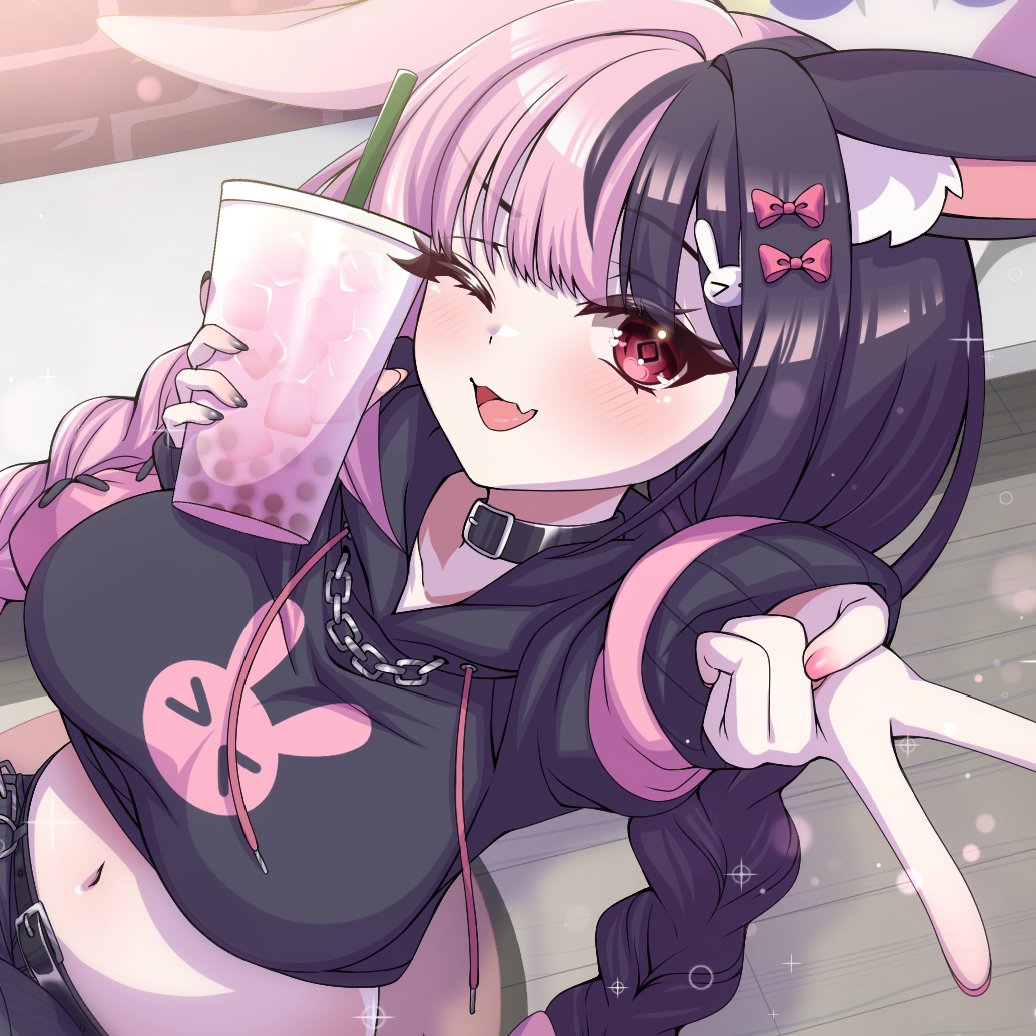 1a1acthulhu, 1girl, animal_ear_fluff, animal_ears, black_hair, black_hoodie, blush, bow