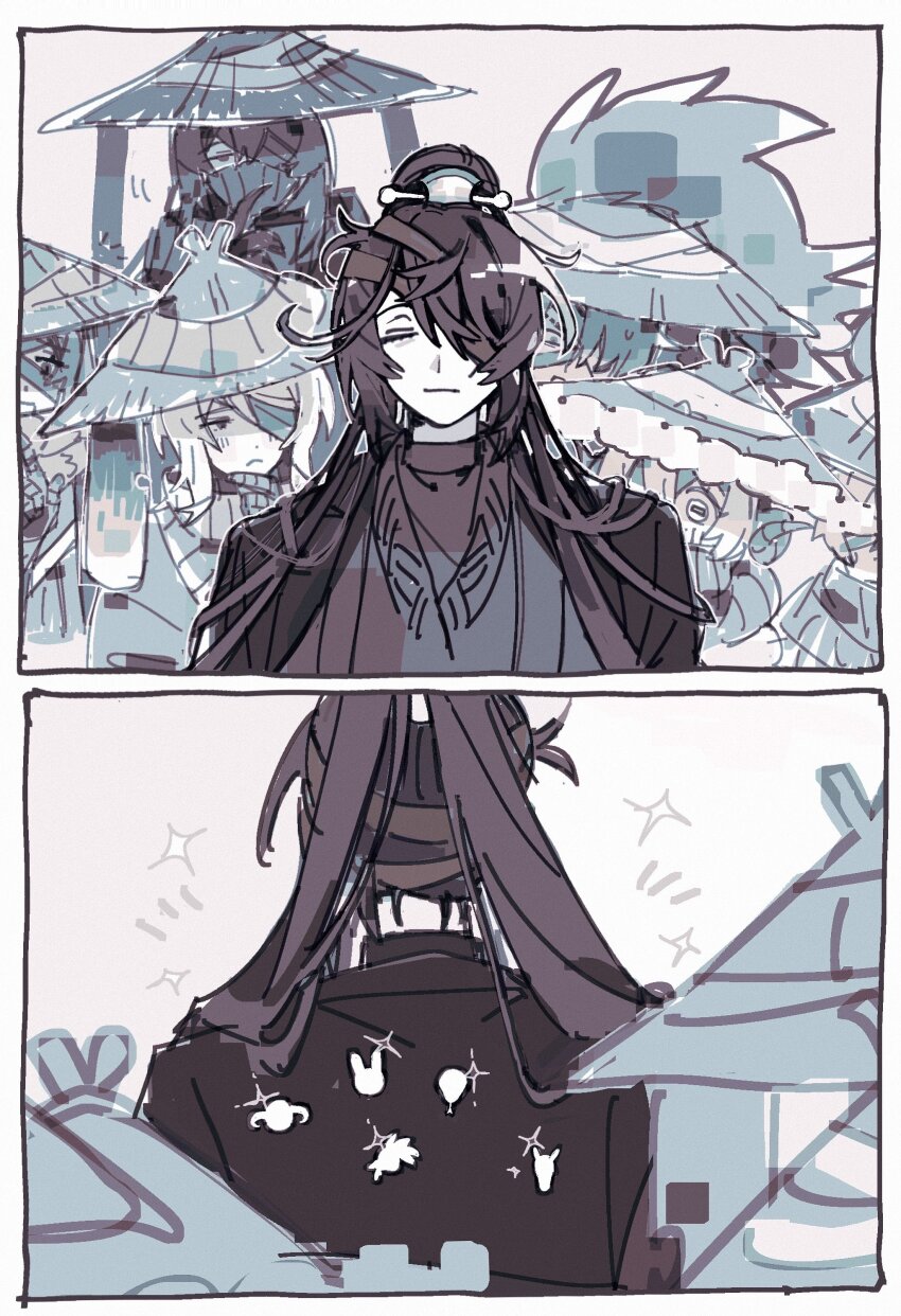 3girls, 4boys, absurdres, animal_ears, badge, chinese_clothes, closed_eyes, closed_mouth