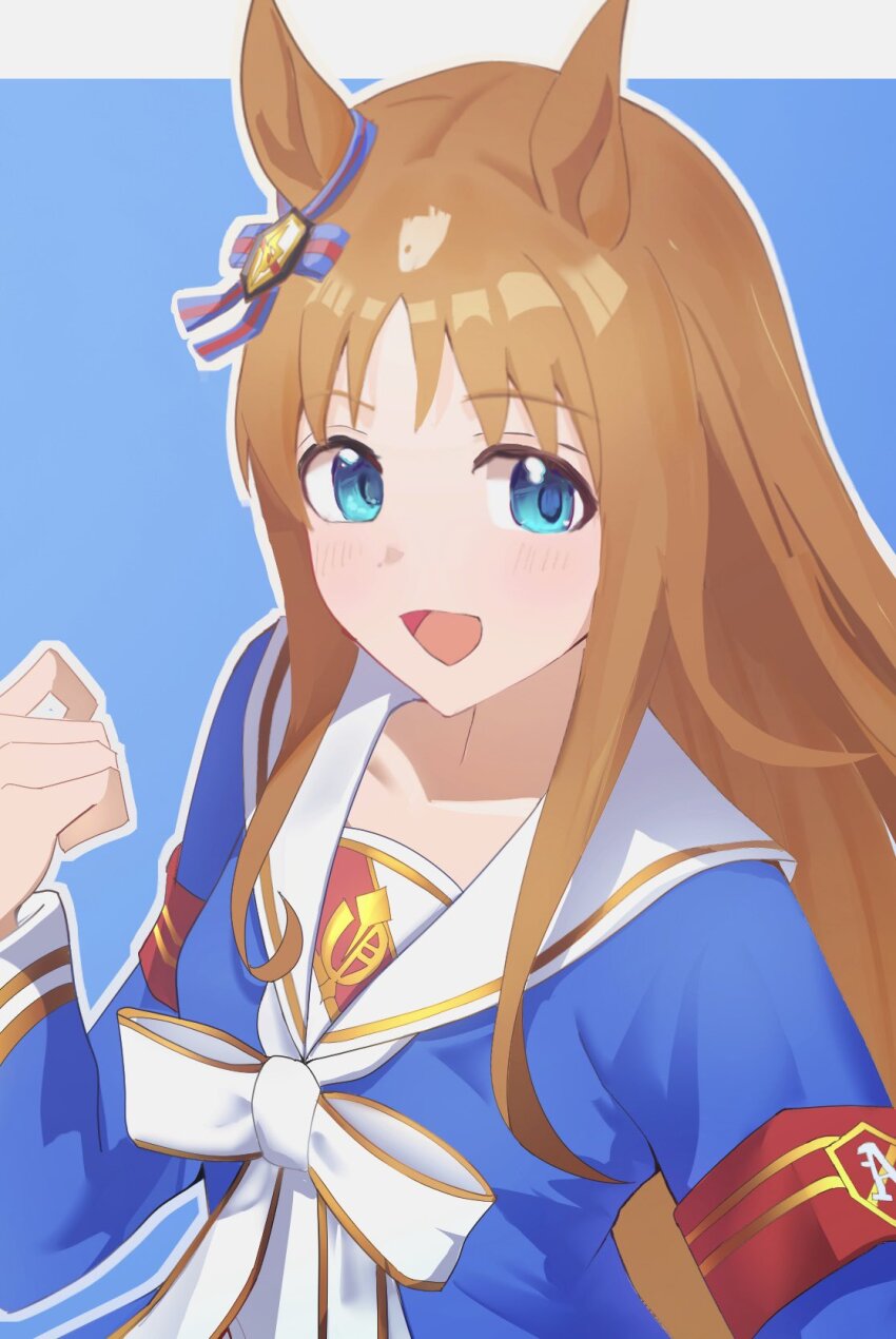 1girl, animal_ears, armband, blue_eyes, blue_jacket, blush, bow, breasts