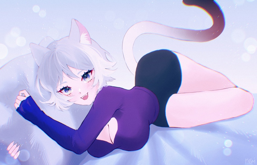 1girl, alternate_costume, animal_ear_fluff, blue_eyes, breasts, cat_girl, cipher_(honkai:_star_rail), cleavage