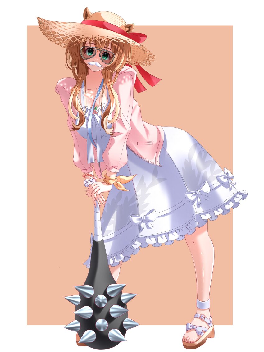 1girl, absurdres, animal_ears, aviator_sunglasses, ayunda_risu, ayunda_risu_(holonatsu_paradise), bead_bracelet, beads