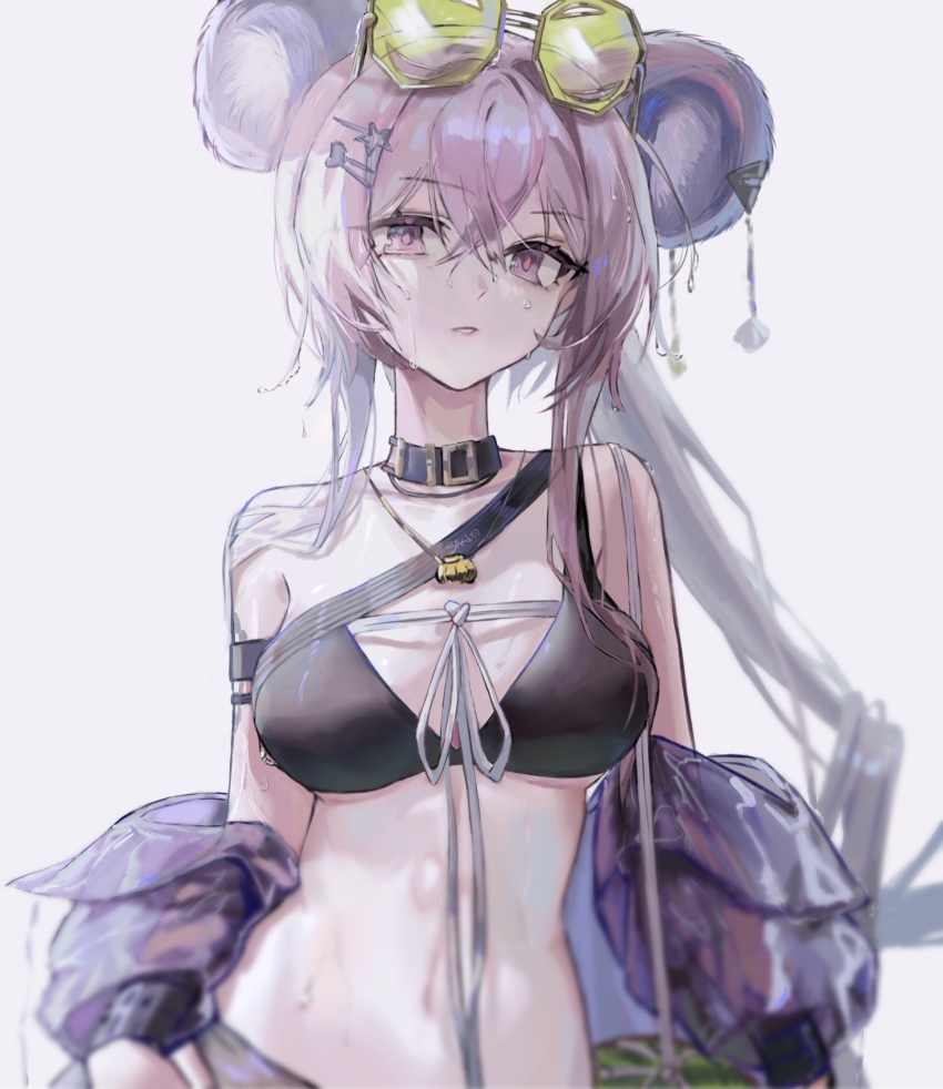 absurdres, animal_ears, arknights, bikini, black_bikini, black_choker, breasts, choker