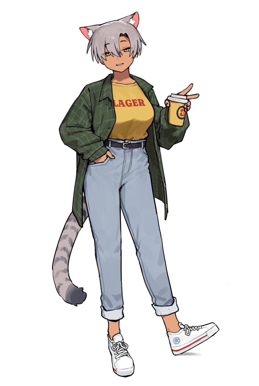 1girl, absurdres, animal_ear_fluff, animal_ears, belt, black_belt, black_nails, breasts