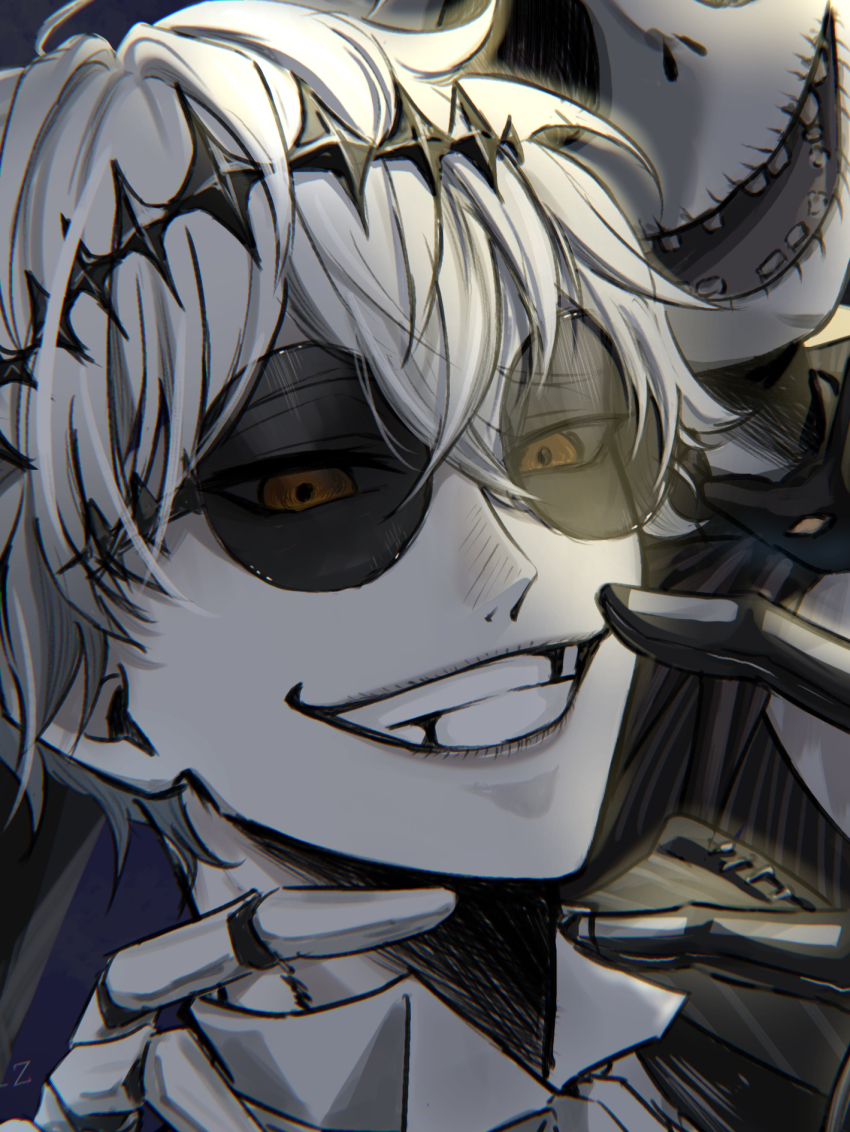 2boys, black_crown, crown, diamond_hairband, ebino_karaage, formal_clothes, highres, jack_skellington