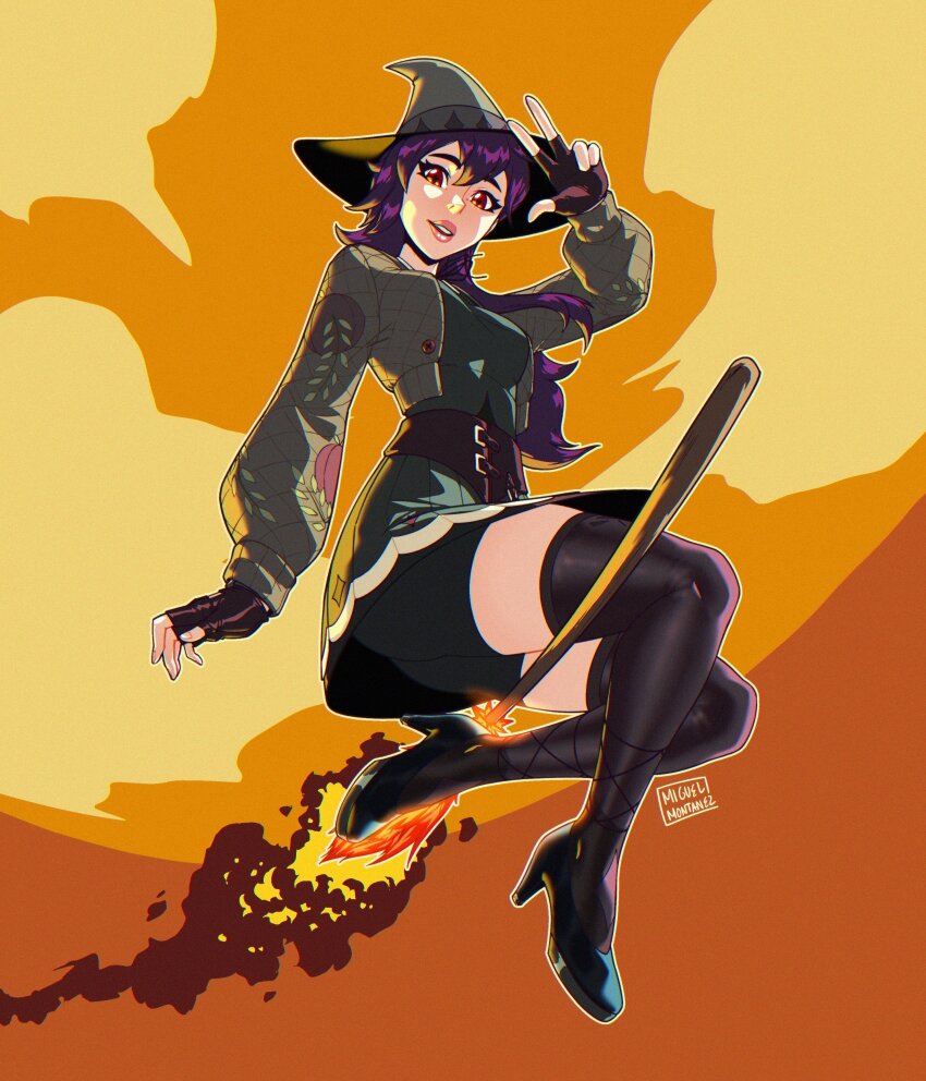 1girl, absurdres, bike_shorts, bike_shorts_under_skirt, black_gloves, black_hat, black_jacket, black_thighhighs