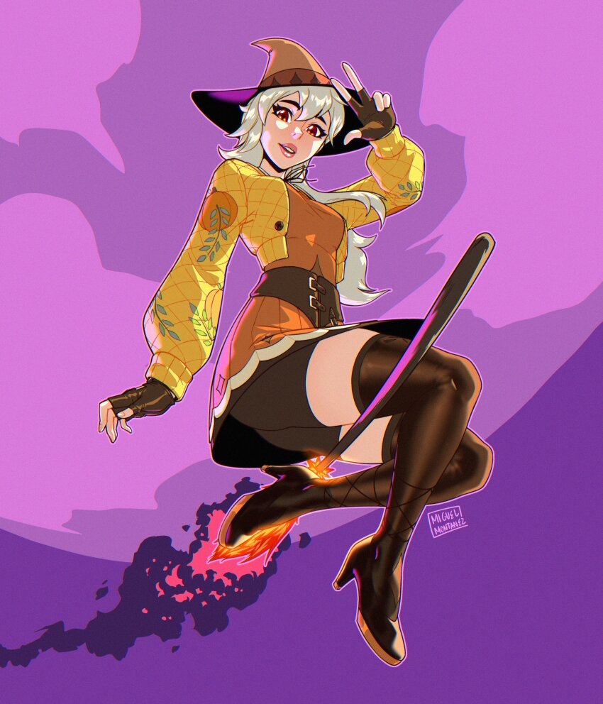 1girl, absurdres, belt, bike_shorts, bike_shorts_under_skirt, breasts, broom, broom_riding