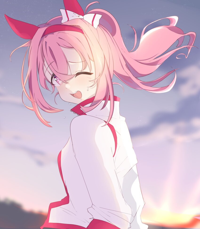 1girl, absurdres, animal_ears, haru_urara_(umamusume), highres, horse_ears, looking_at_viewer, looking_back