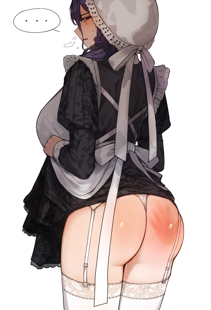 ..., 1girl, absurdres, apron, ass, black_dress, blue_eyes, blue_hair