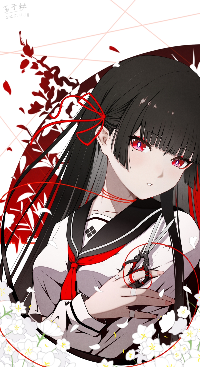 1girl, absurdres, black_hair, black_sailor_collar, breasts, chisa_(wuthering_waves), commentary, dated