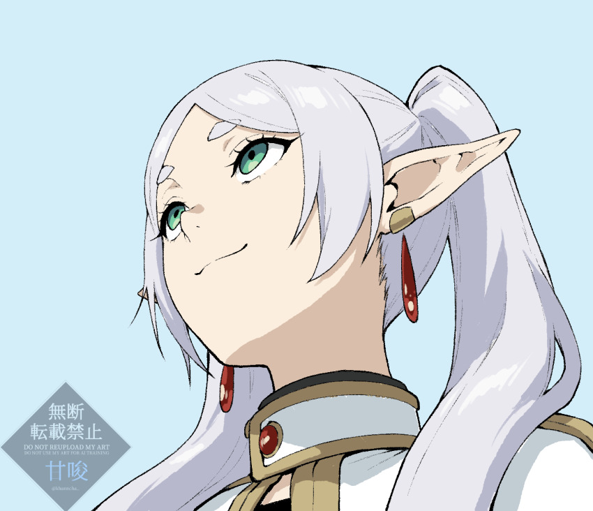 1girl, disclaimer, facing_up, frieren, from_below, highres, knzo, looking_up