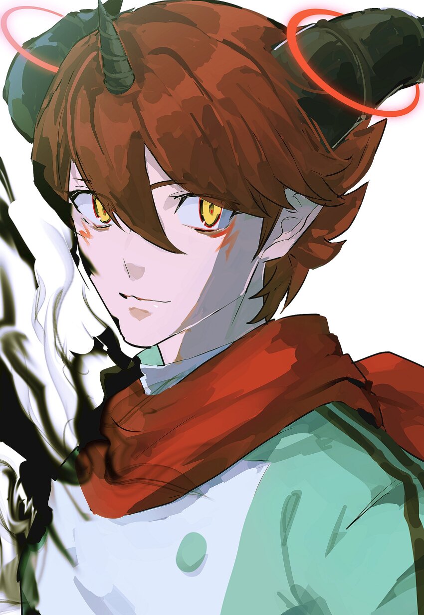 1boy, absurdres, aegiochusmon_dark, aegiomon, black_horns, brown_hair, digimon, digimon_story:_time_stranger