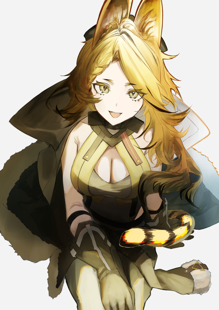 1girl, :d, absurdres, amamiya_(1201hlx), animal_ears, arknights, bare_shoulders, black_tail