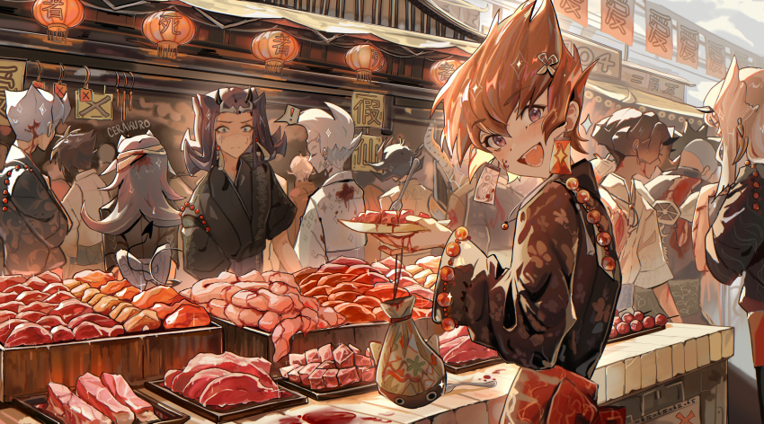 !, 6+boys, absurdres, arito_(yu-gi-oh!), astral_(yu-gi-oh!), bandages, black_hair, black_kimono