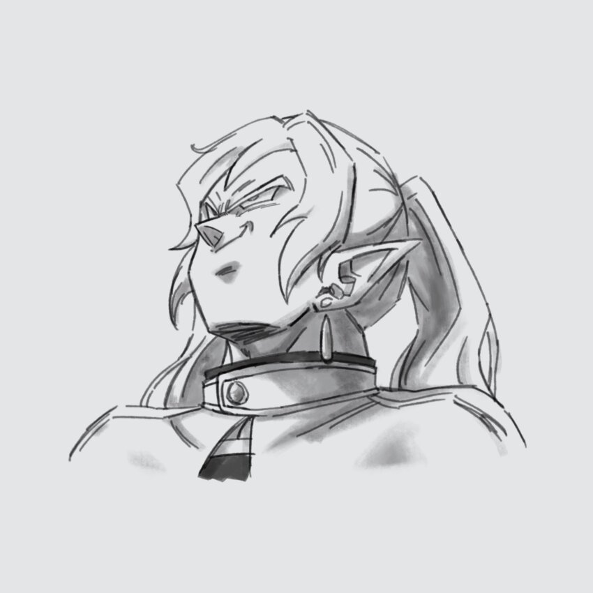 1girl, absurdres, dragon_ball, dragonball_z, earrings, elf, frieren, greyscale