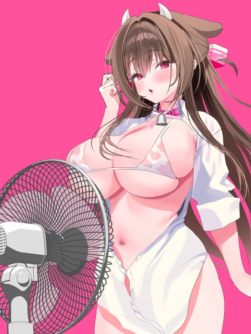 1girl, absurdres, animal_ears, animal_print, bell, bikini, blush, breasts