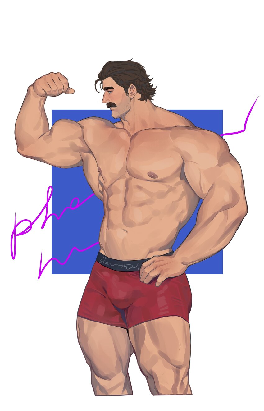1boy, abs, absurdres, akunaakun_(kunkun586586), bara, bare_pectorals, biceps, boxers