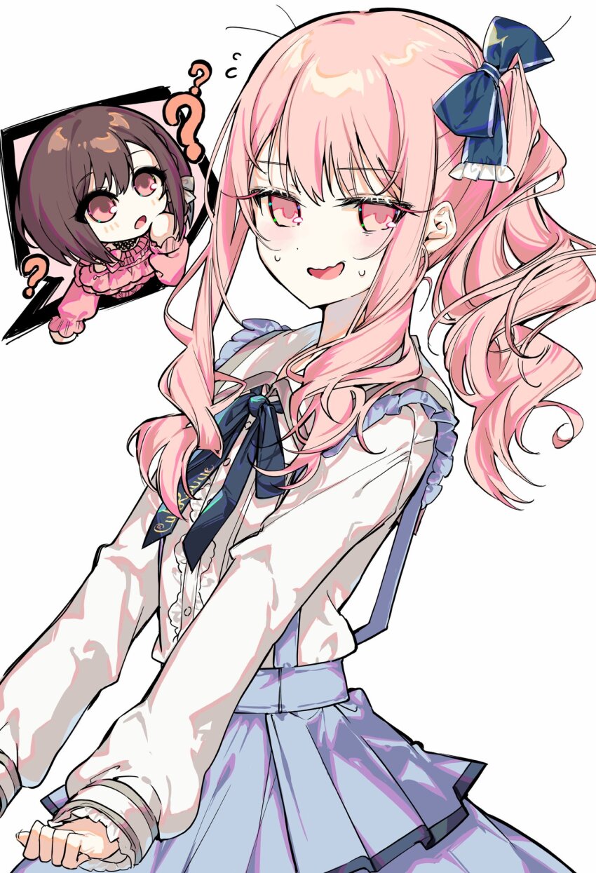 1girl, 1other, :d, :o, ?, ??, aimi_(mimi_nii2), akiyama_mizuki