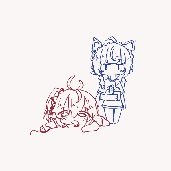 0_0, 2girls, :o, ahoge, animal_ears, antenna_hair, arm_at_side, assault_lily