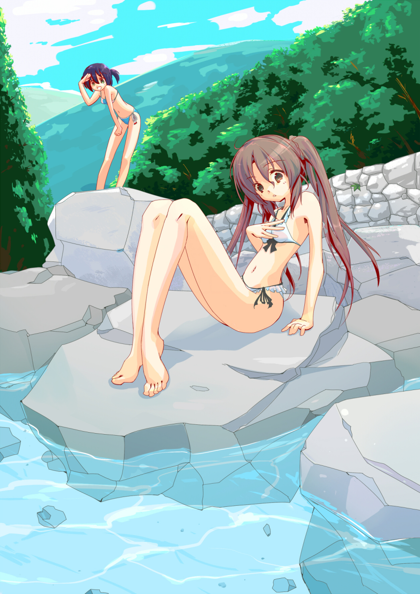 bikini, blue_hair, brown_eyes, brown_hair, green_eyes, hayate_no_gotoku!, highres, legs