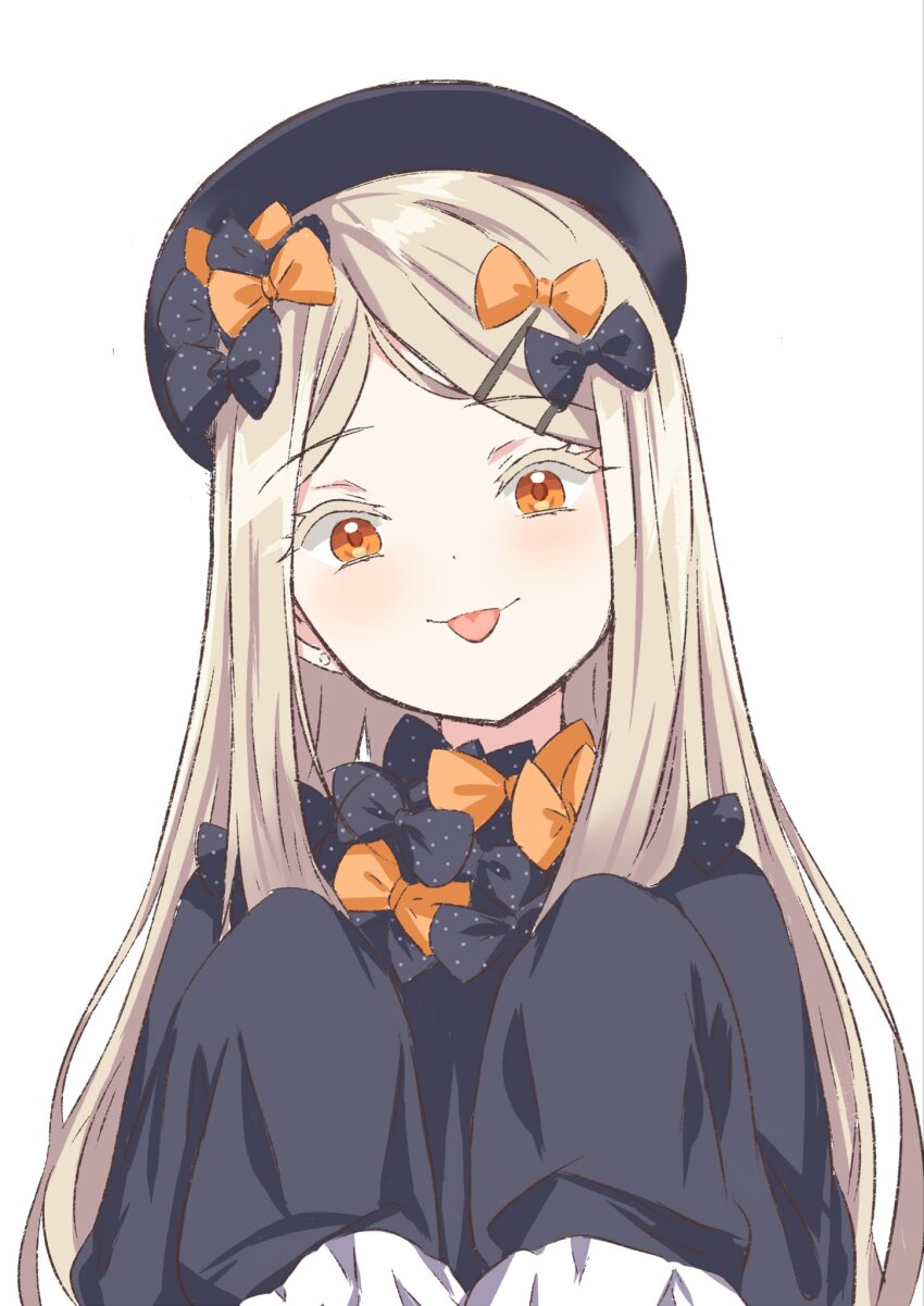 1girl, :p, abigail_williams_(fate), abigail_williams_(fate)_(cosplay), abigail_williams_(first_ascension)_(fate), black_dress, blush, cosplay