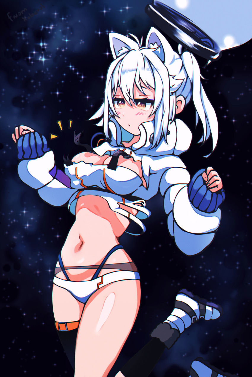 1girl, absurdres, animal_ears, astronaut, breasts, cat_ears, cleavage_cutout, clothing_cutout