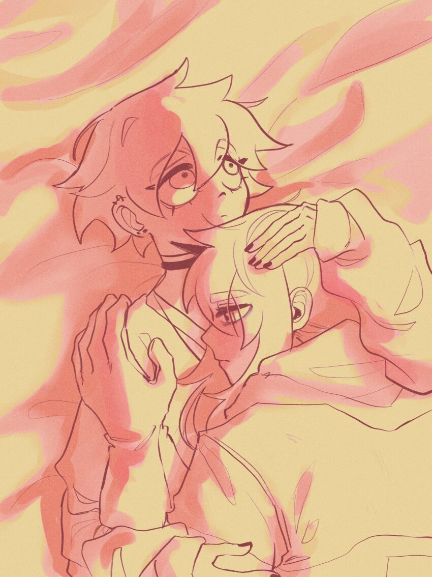 abaddon_(haunted_hotel), aged_up, bed_sheet, choker, esther_freeling, ghostie1124, gloves, hand_on_another's_head