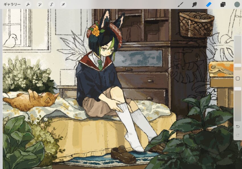 1boy, animal_ear_fluff, animal_ears, art_program_in_frame, art_program_request, bird, black_hair, blue_jacket