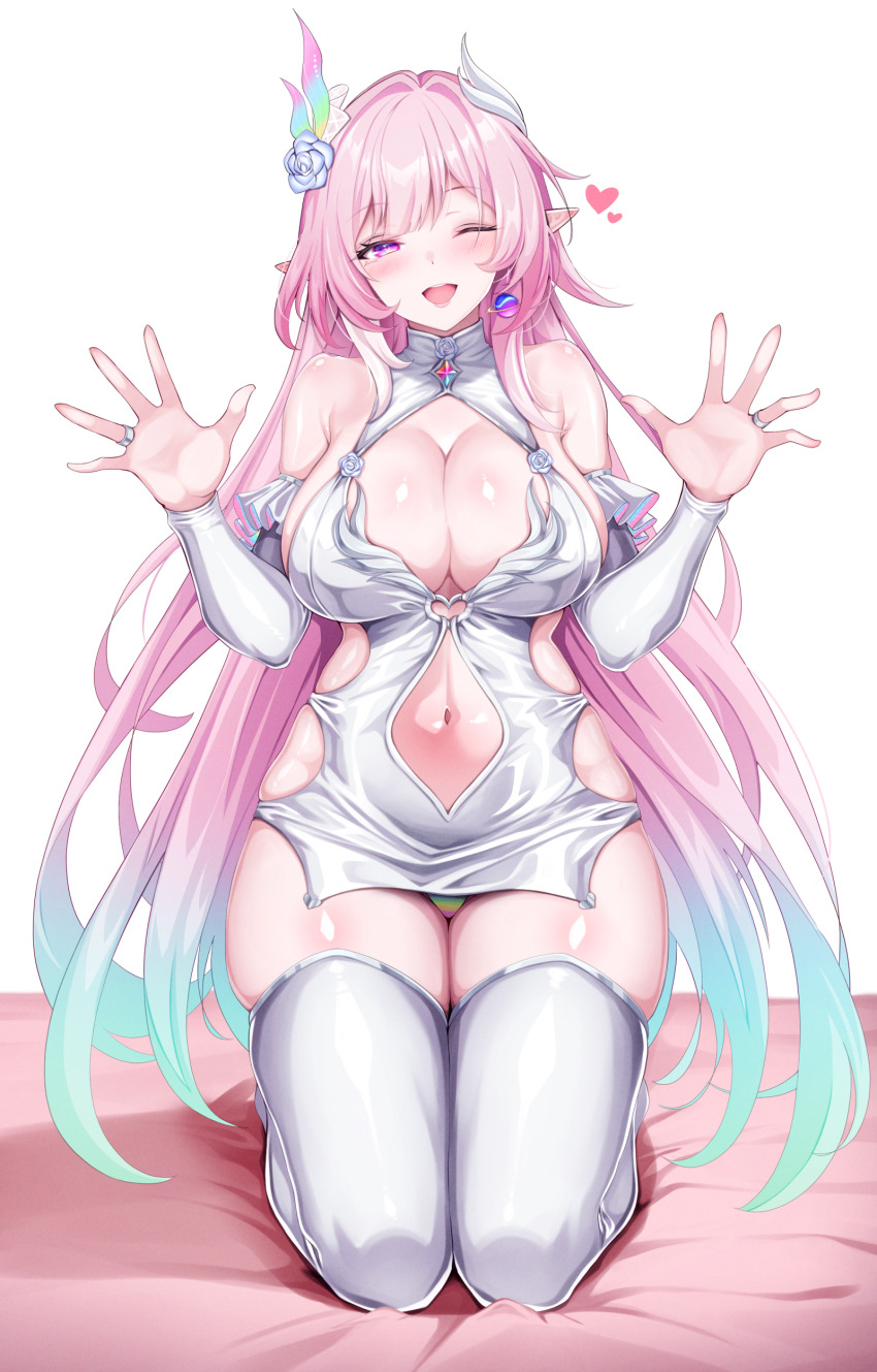 1girl, ;o, absurdres, animal_ears, bare_shoulders, bodycon, breasts, clothing_cutout