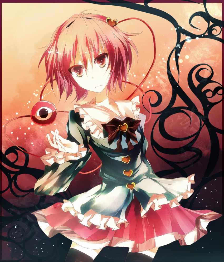 1girl, bad_id, bad_pixiv_id, female_focus, gradient_background, hair_ribbon, highres, komeiji_satori