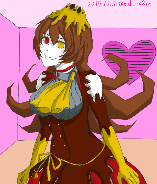 1girl, ascot, bare_shoulders, belt_ribbon, bodice, breasts, brown_bodice, brown_corset