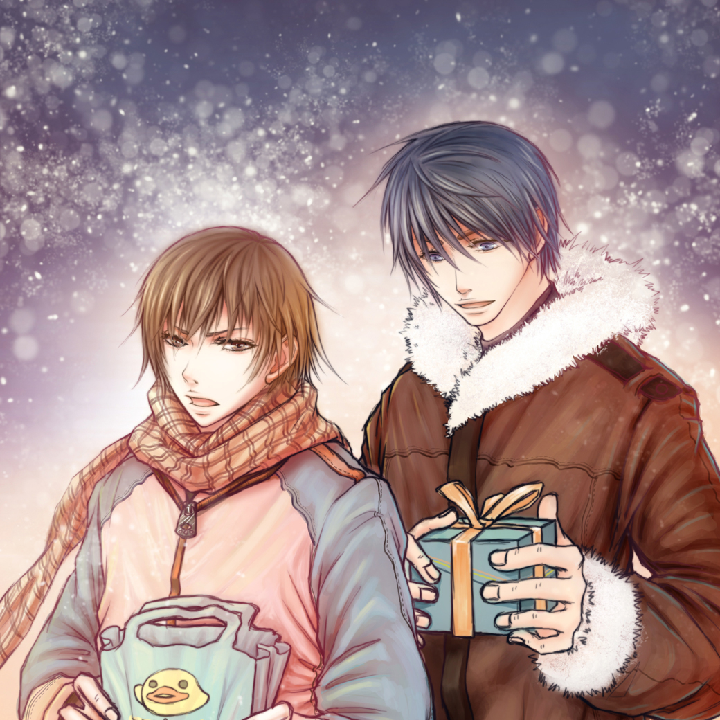 chxein, gift, hiroki_kamijou, junjou_romantica, nowaki_kusama, scarf, snow