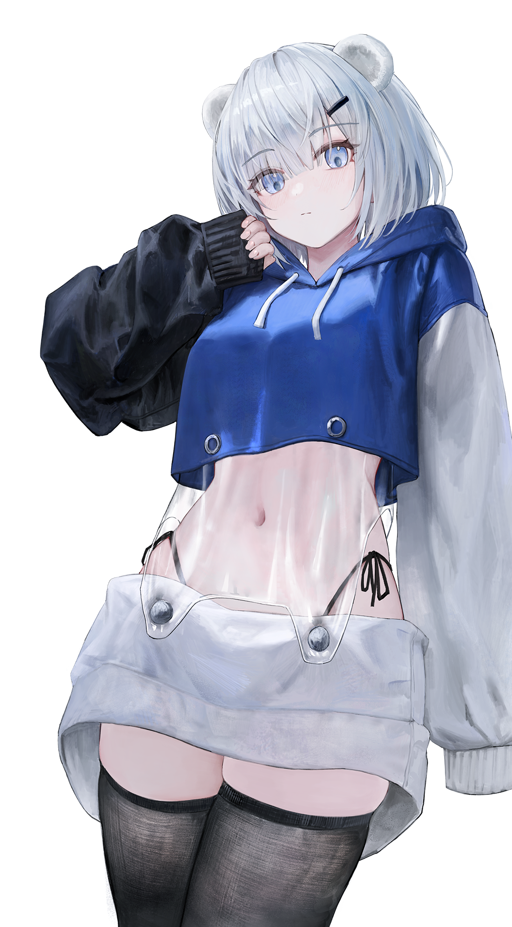 1girl, animal_ears, arknights, arknights:_endfield, aurora_(arknights), bear_ears, bear_girl, black_hoodie