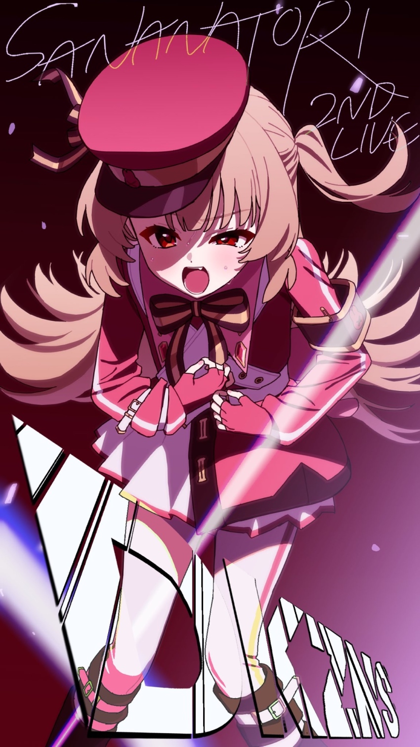 1girl, :d, black_boots, black_bow, boots, bow, brown_hair, character_name