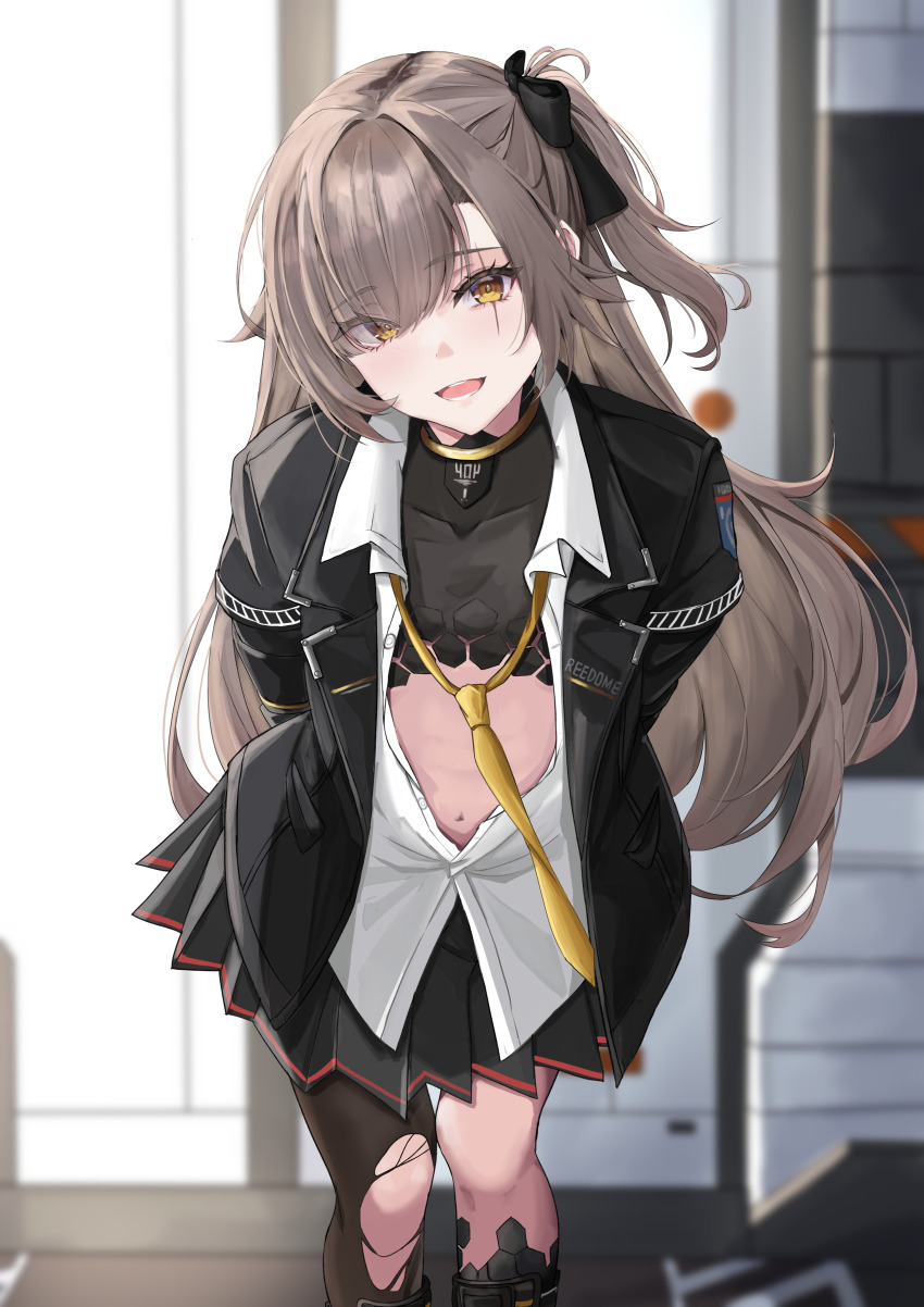 1girl, absurdres, arms_behind_back, black_jacket, brown_hair, collared_shirt, girls'_frontline, girls'_frontline_2:_exilium