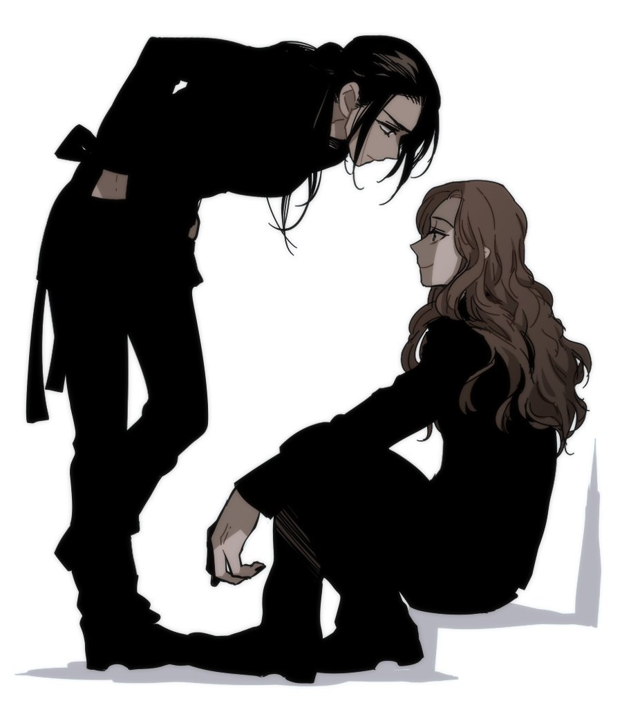 2girls, black_coat, black_hair, black_jacket, black_pants, brown_hair, coat, commentary_request