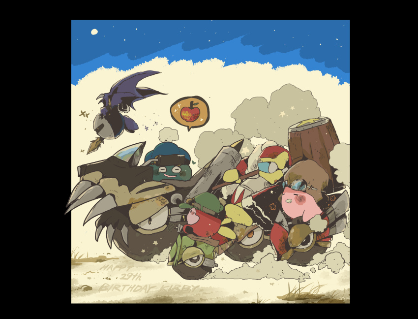 anniversary, bat_wings, blush_stickers, galaxia_(sword), gooey_(kirby), green_hat, happy_birthday, hat