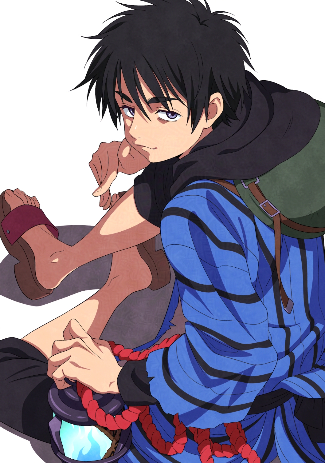 1boy, bag, black_hair, black_hoodie, dekin_no_mogura, dokushibuki, highres, hood